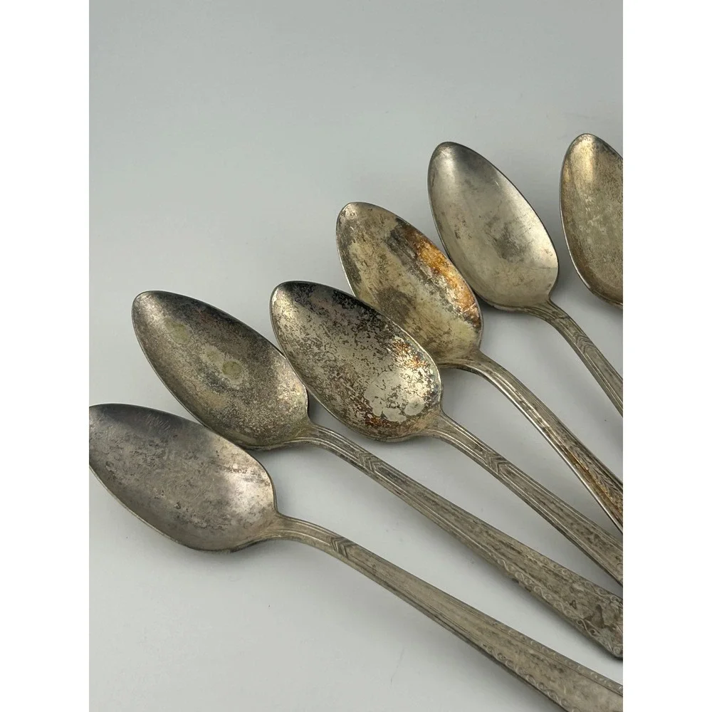 Set of‎ 9 Vintage EPNS Spoons Ornate Handle Tarnished Silverware Flatware
